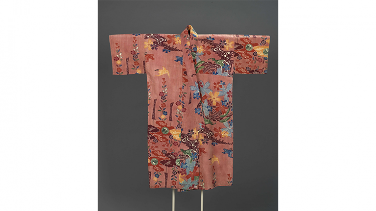 Man or woman’s kimono. Okinawa, Japan. Edo Period. late 19th century. Stencilled cotton tabby (bingata). 966.173.1 Gift of Louise Hawley Stone.