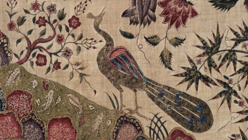 934.4.13. Chintz palampore (textile panel). Made on the Coromandel Coast (northern region) of India for the European market. Painted and resist-dyed cotton tabby with gold leaf first half of the 18th century. 365.6 × 256.4 cm. Harry Wearne Collection, Gift of Mrs. Harry Wearne. ROM2009_10551_4