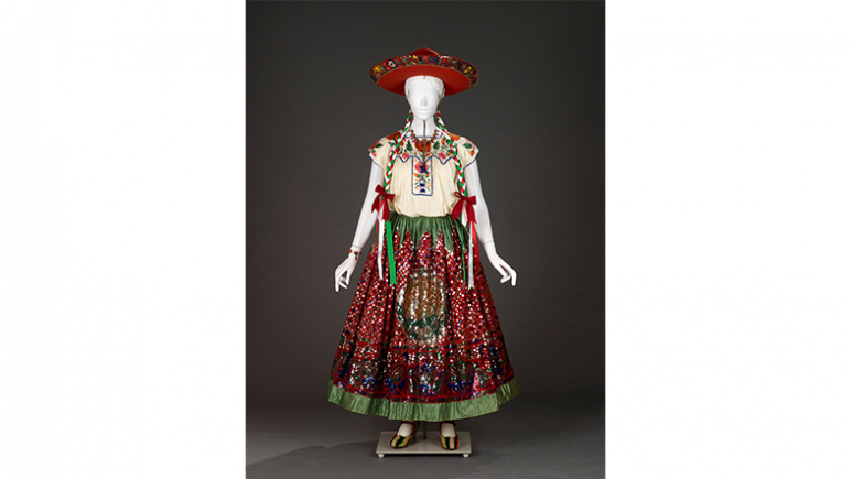 Woman's festival costume. Mexico City, Mexico. c. 1932. Cotton tabby with silk satin stitch embroidery. 963.24.A-K.