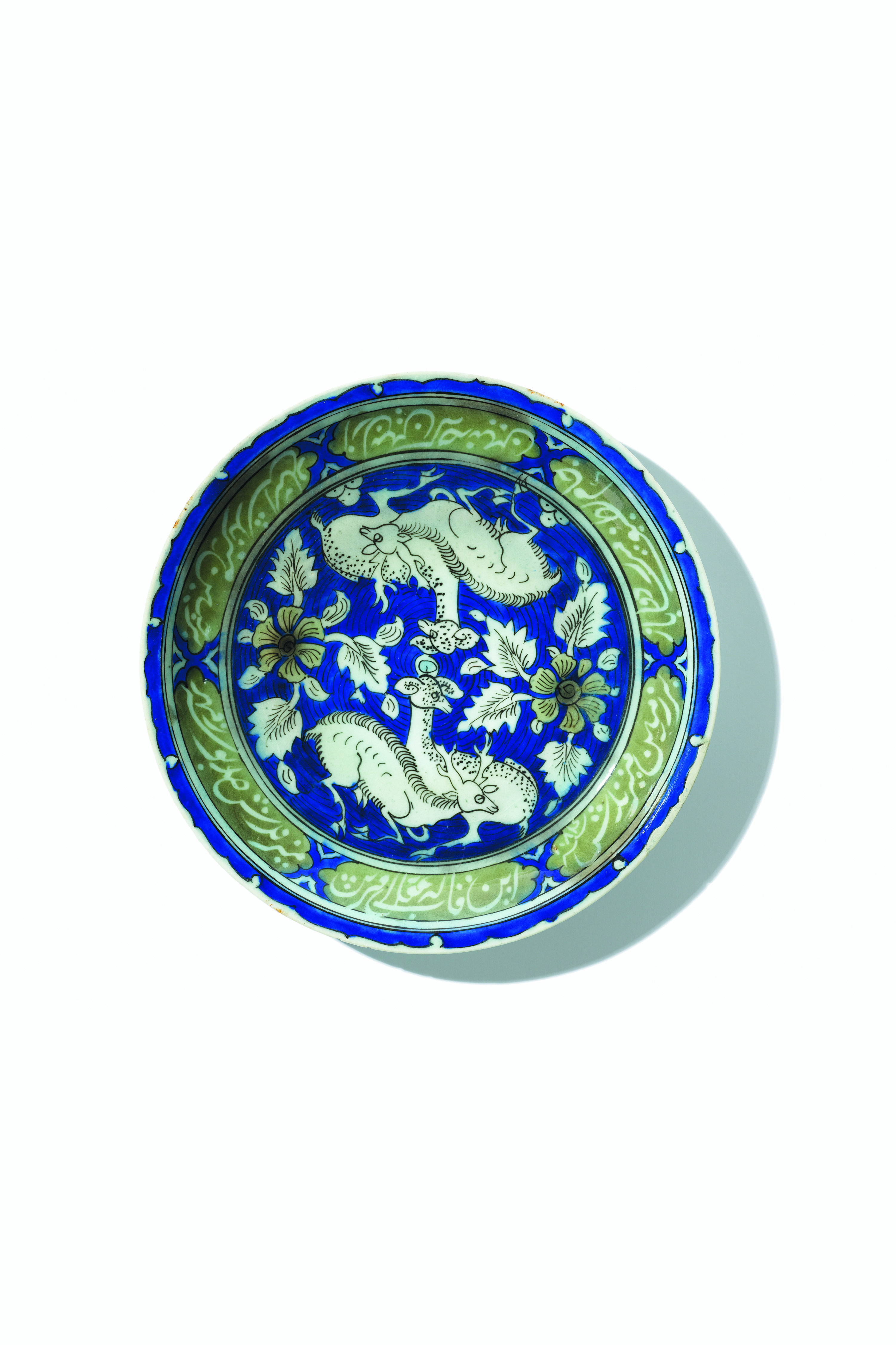 Chinese-inspired blue-and-white dish with deer