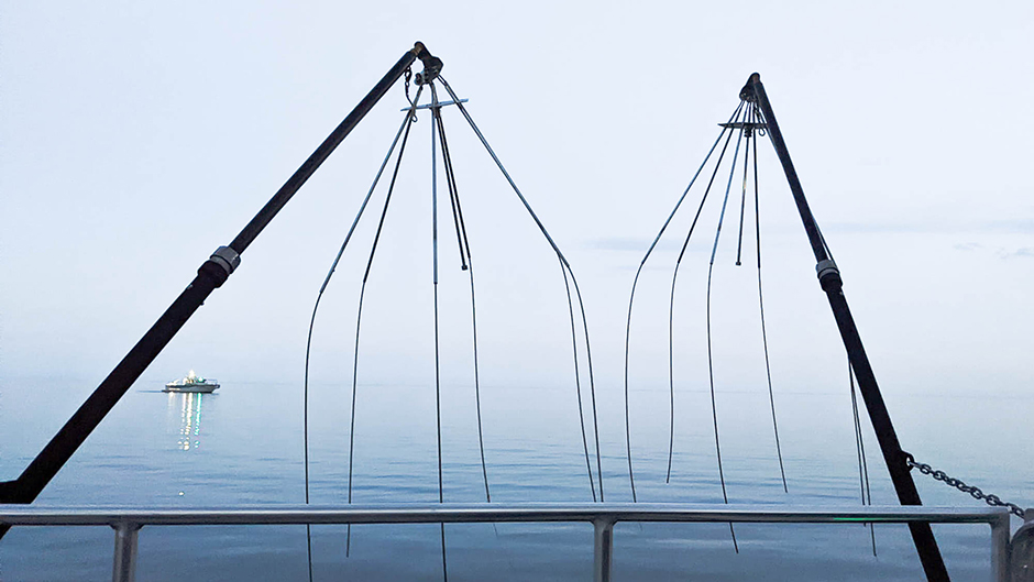 Misty blue hues from Lake Ontario and the surrounding skies, seen from an electrofishing vessel. Photo credit: Sofia Mendoza, Fleming College Environmental Visual Communications Program.