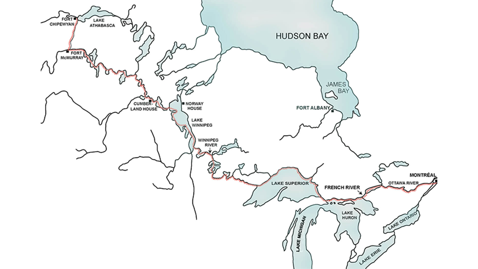 Carte de la région entourant la baie d'Hudson.