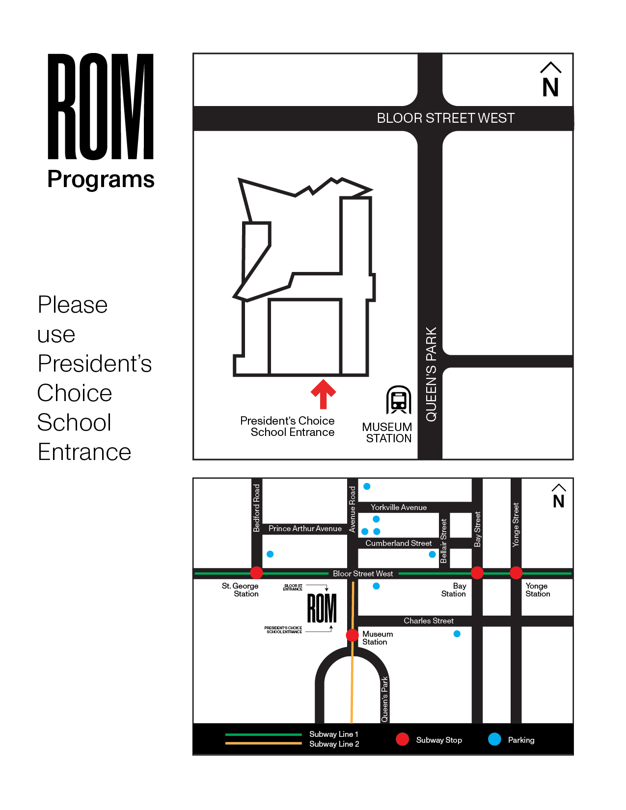 Carte ROM : Plan des rues et des bâtiments avec l'entrée de l'école.