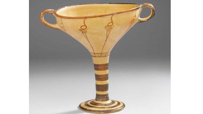 Mycenaean artistry reflected in a ceramic kylix pottery, artistry of Mycenaean craftsmanship