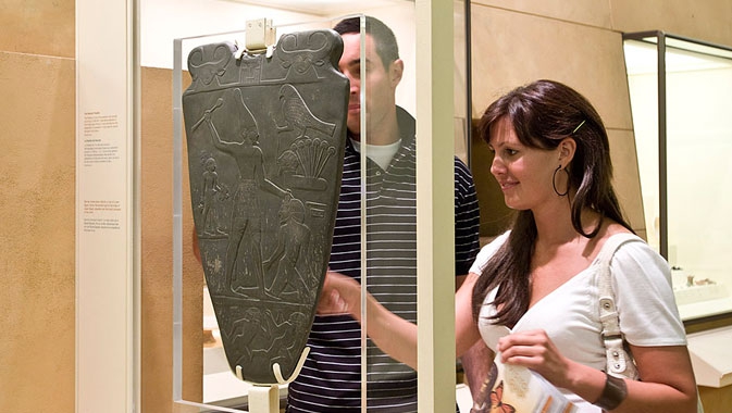 Galleries of Africa: Egypt, A touchable reproduction of the Narmer Palette allows visitors to experience one of the earliest examples of hieroglyphs, an Ancient Egyptian writing system.