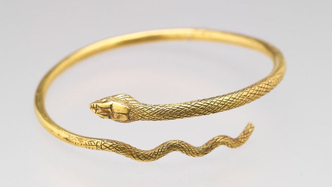 Exceptional jewelry, such as this collection of sinuously coiled snake bracelets shows a delight in personal adornment.