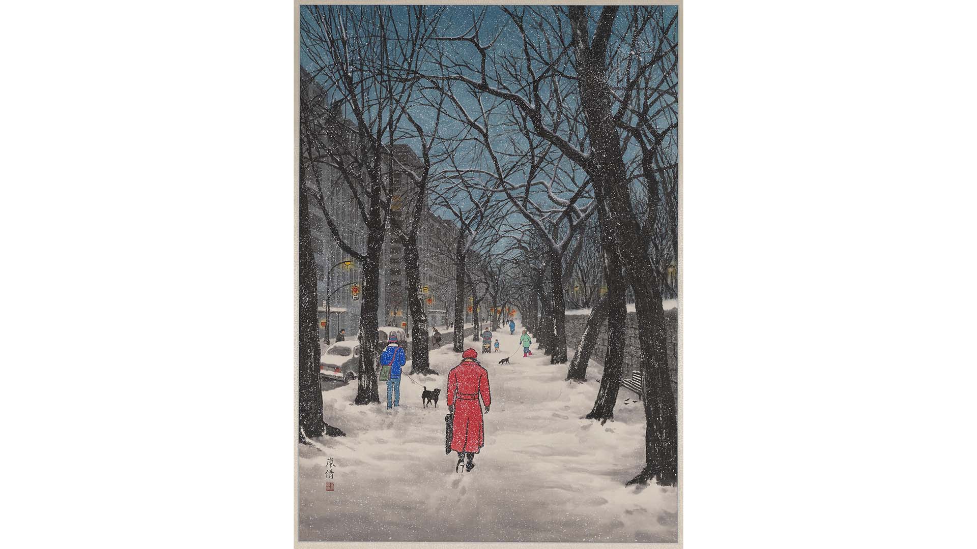 Picture of woman walking on a snowy street