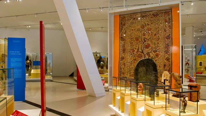 Sir Christopher Ondaatje South Asian Gallery.  The largest permanent display case in the ROM showcases fragile South Asian textiles including the Chintz and Palampores collections...