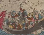 Prosperous Treasure Boat A crowd of prosperous earthquake survivors are crowded in a overloaded boat resembling a catfish.