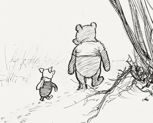 Illustration of Winnie-the-Pooh and Piglet.
