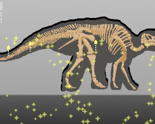 un dinosaure entouré de paillettes
