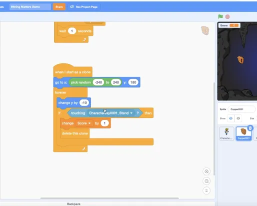 A screenshot of scratch game code
