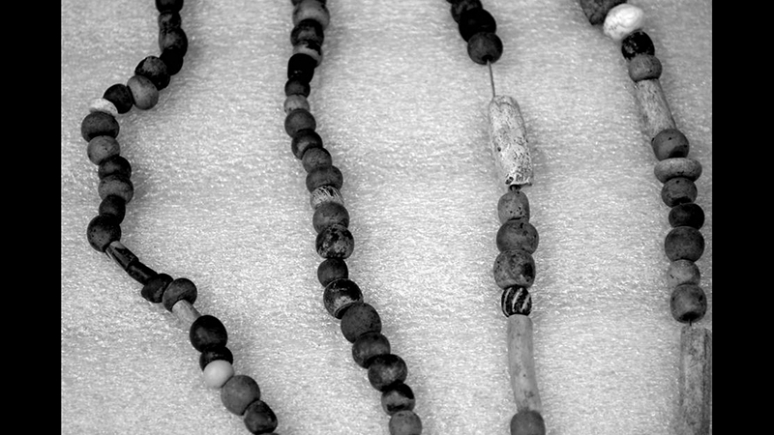 Black and white image of beads.