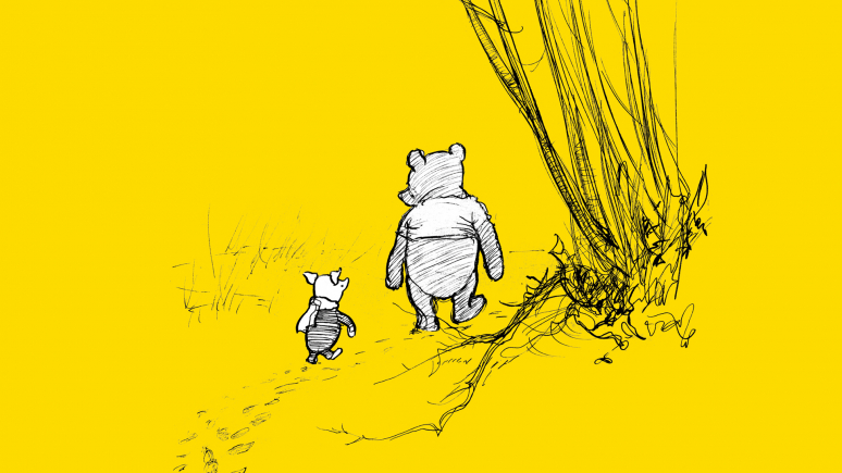 Illustration of Winnie-the-Pooh walking with Piglet.