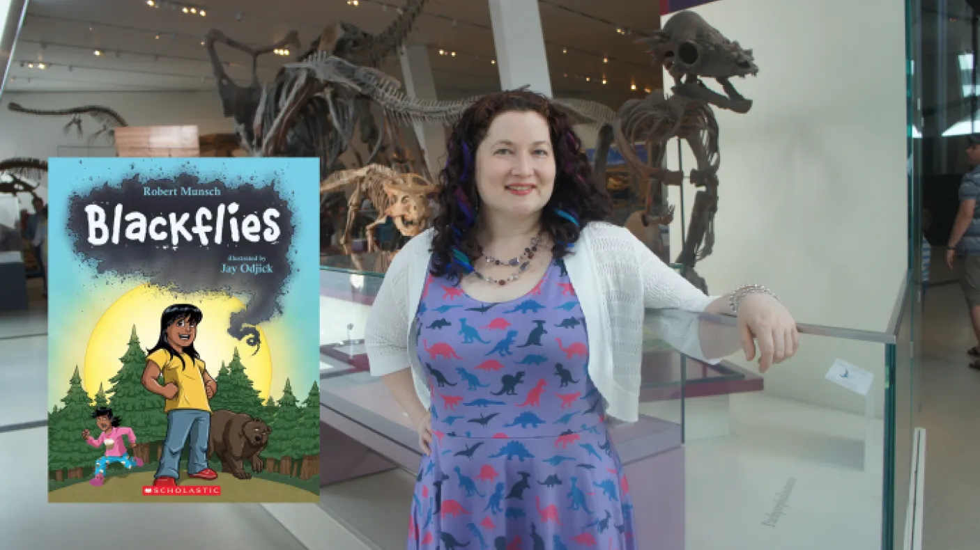 Sarah Elliott with Blackflies book cover.