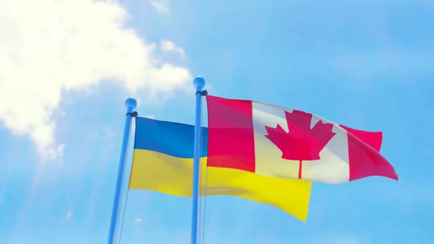 Ukrainian & Canadian flags.
