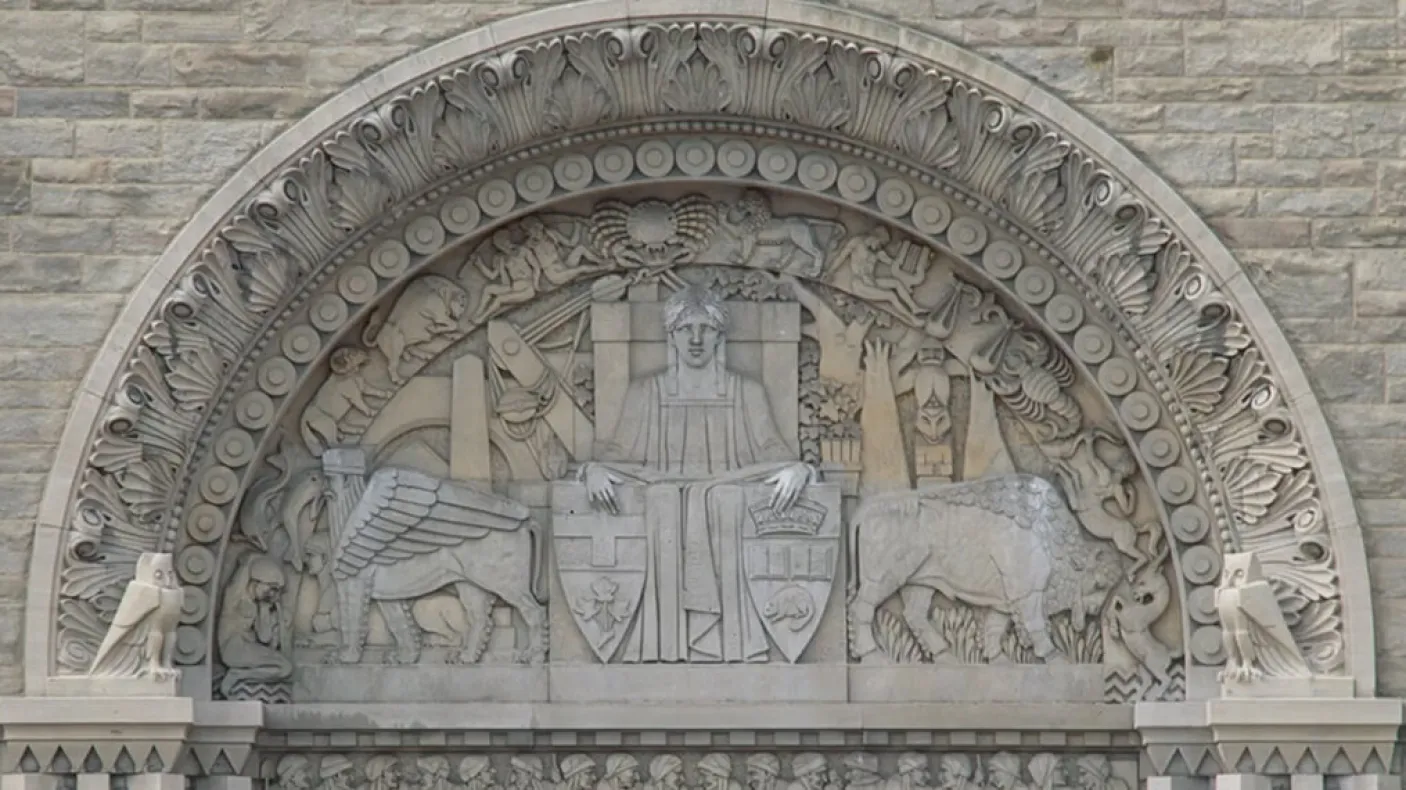 Sculptures above the Weston Heritage Doors on Queen’s Park.
