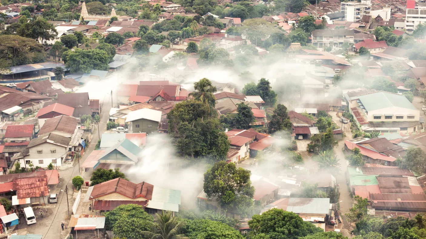 Brouillard anti-moustiques dans la campagne de Penang, Malaisie.