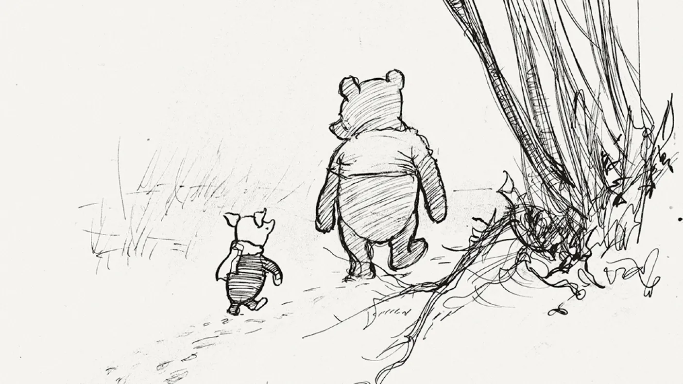 Illustration of Winnie-the-Pooh and Piglet.
