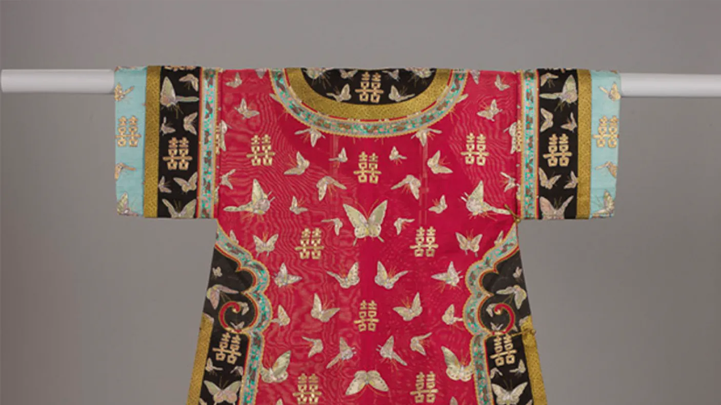 Wedding robe (changfu). China. Qing Dynasty, 1895-1900. Silk gauze embroidered in silk, gold and silver wrapped thread. 979.107.1 Gift of Mrs. Willian C. Van Horne.