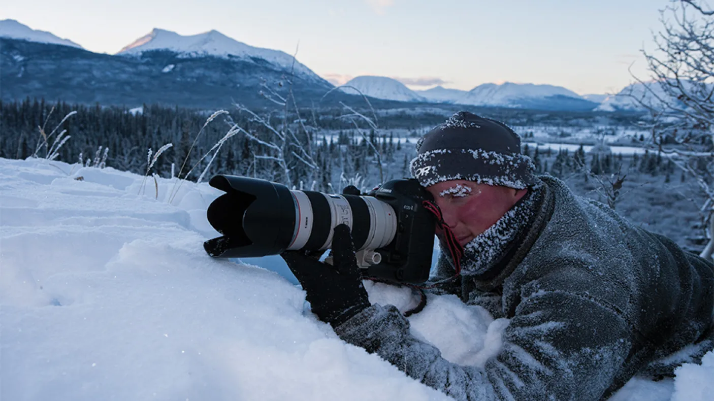 Paul Nicklen at work near Lewes Lake, Whitehorse, Yukon Territory. Photo courtesy of Paul Nicklen.