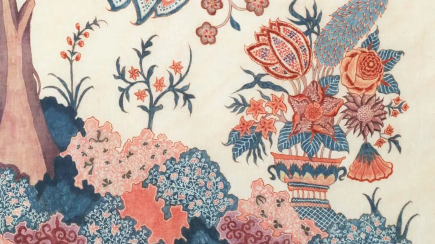 Chintz fabric with floral pattern.
