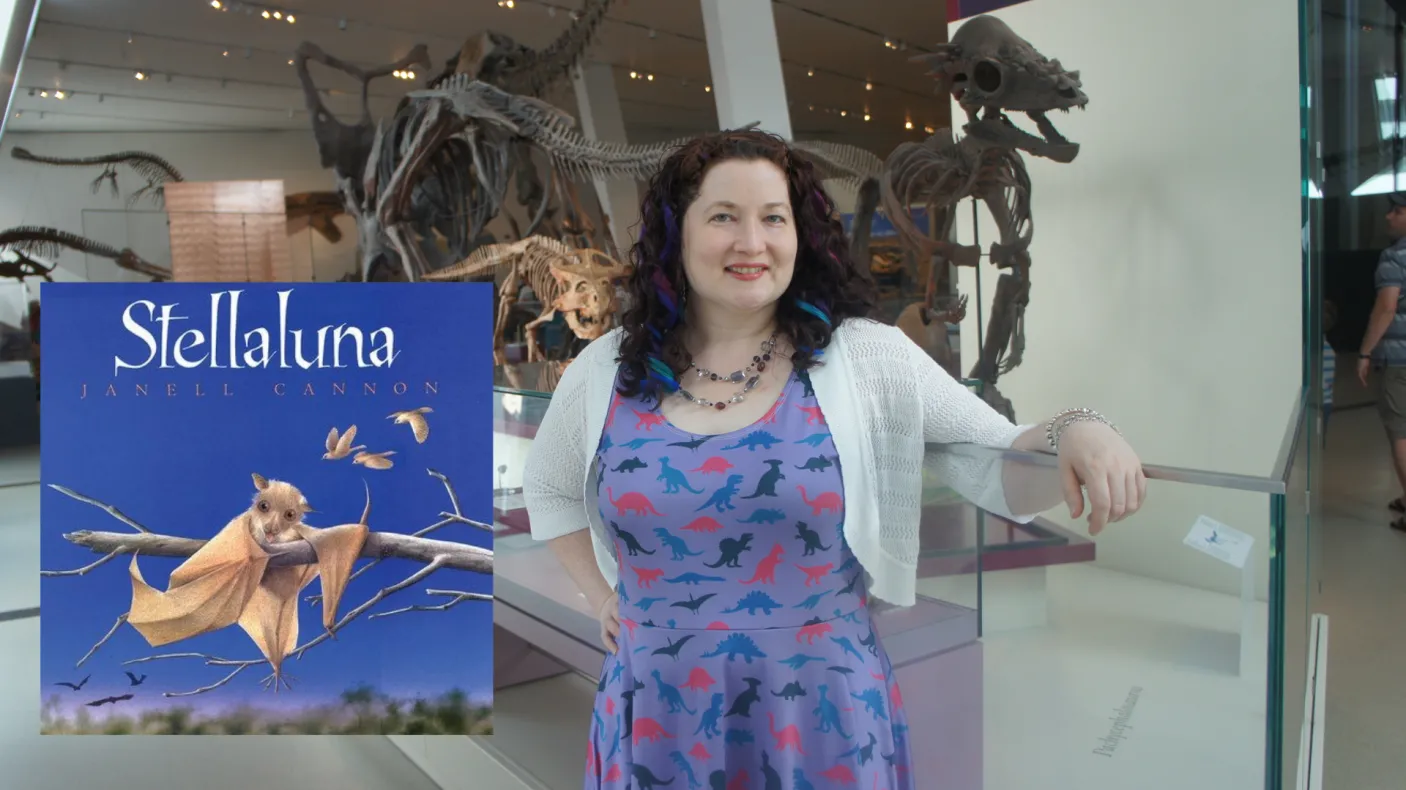 Sarah Elliott with Stellaluna book cover.