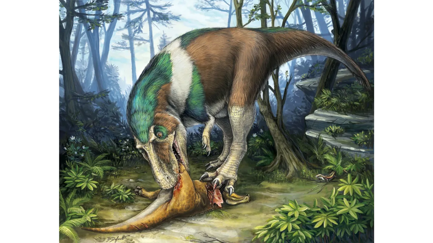 Illustration of dinosaur feeding.