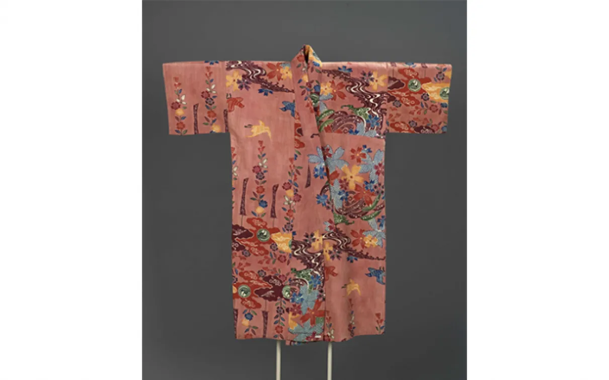 Man or woman’s kimono. Okinawa, Japan. Edo Period. late 19th century. Stencilled cotton tabby (bingata). 966.173.1 Gift of Louise Hawley Stone.