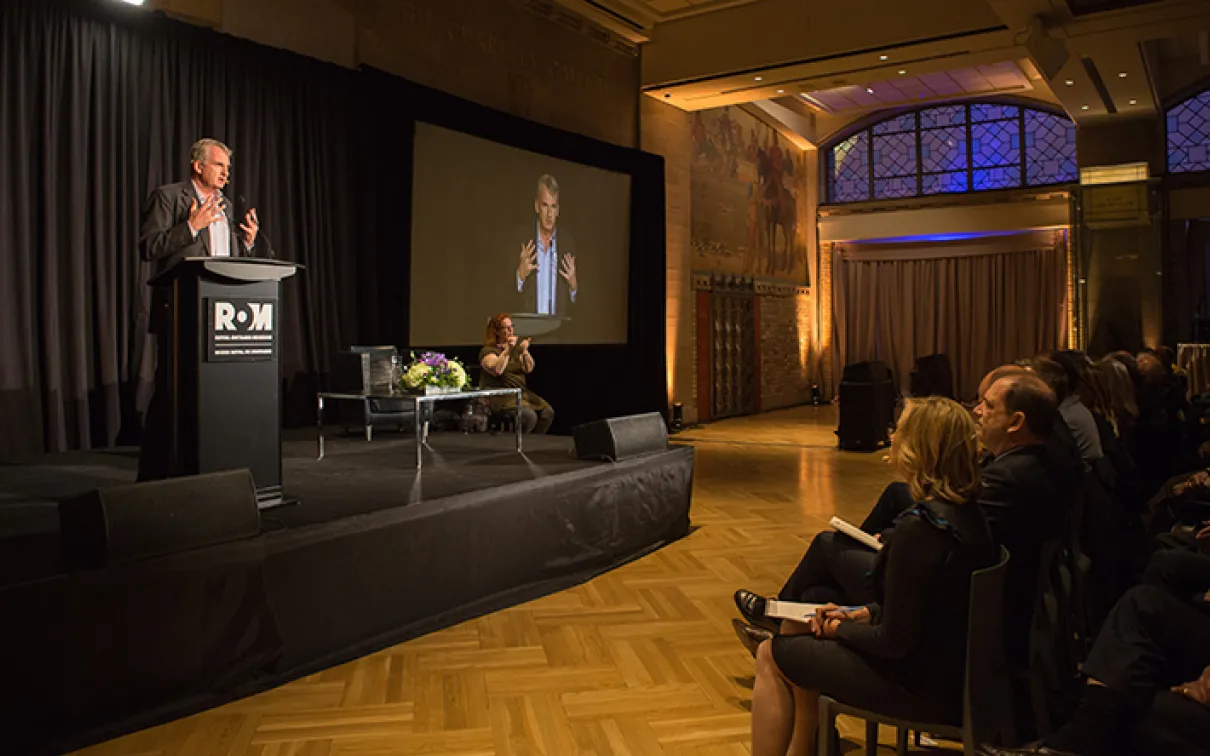 Timothy Snyder speaking at the Holtby lecture on November 21, 2017. Photo credit: L Milosjevic
