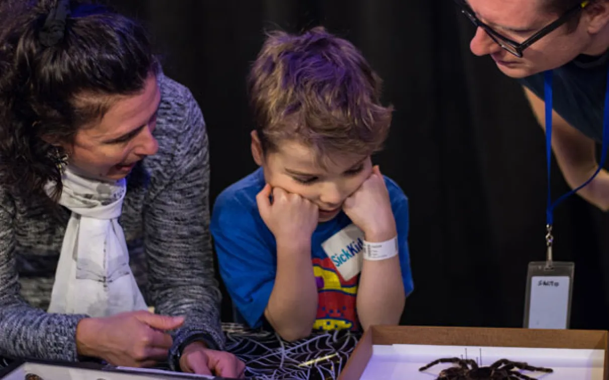 Photo by Mark Bernards @markbernards3
 A child examines a spider specimen with adults