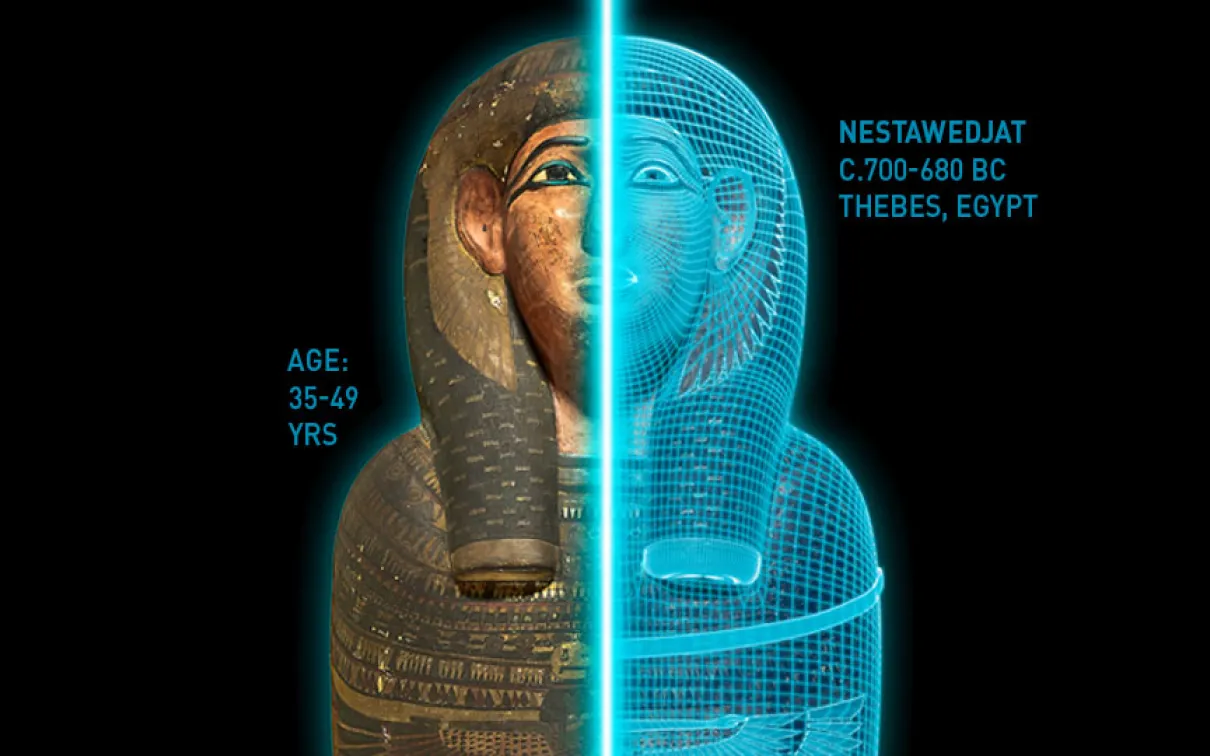 Mummies have captured our imagination throughout time. Inner coffin of Nestawedjat.