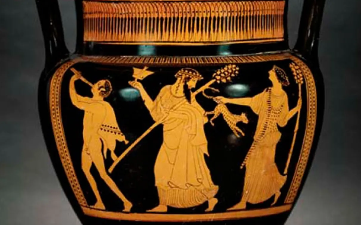 Striking red-figure and black-figure ware, decorated with scenes of gods, myths and Greek daily life, were used as everyday tableware.