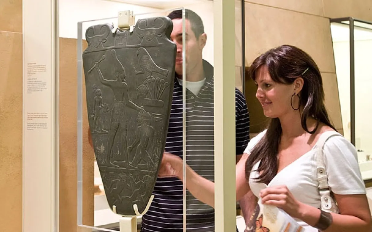 Galleries of Africa: Egypt, A touchable reproduction of the Narmer Palette allows visitors to experience one of the earliest examples of hieroglyphs, an Ancient Egyptian writing system.