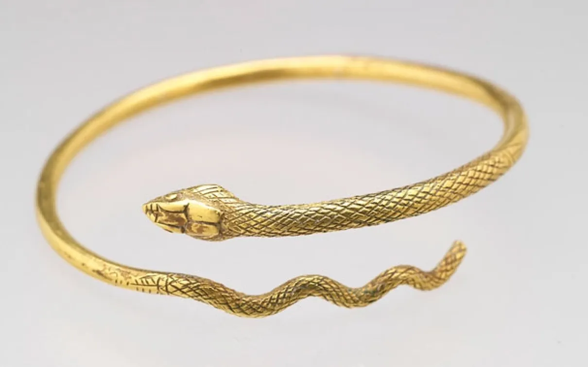 Exceptional jewelry, such as this collection of sinuously coiled snake bracelets shows a delight in personal adornment.