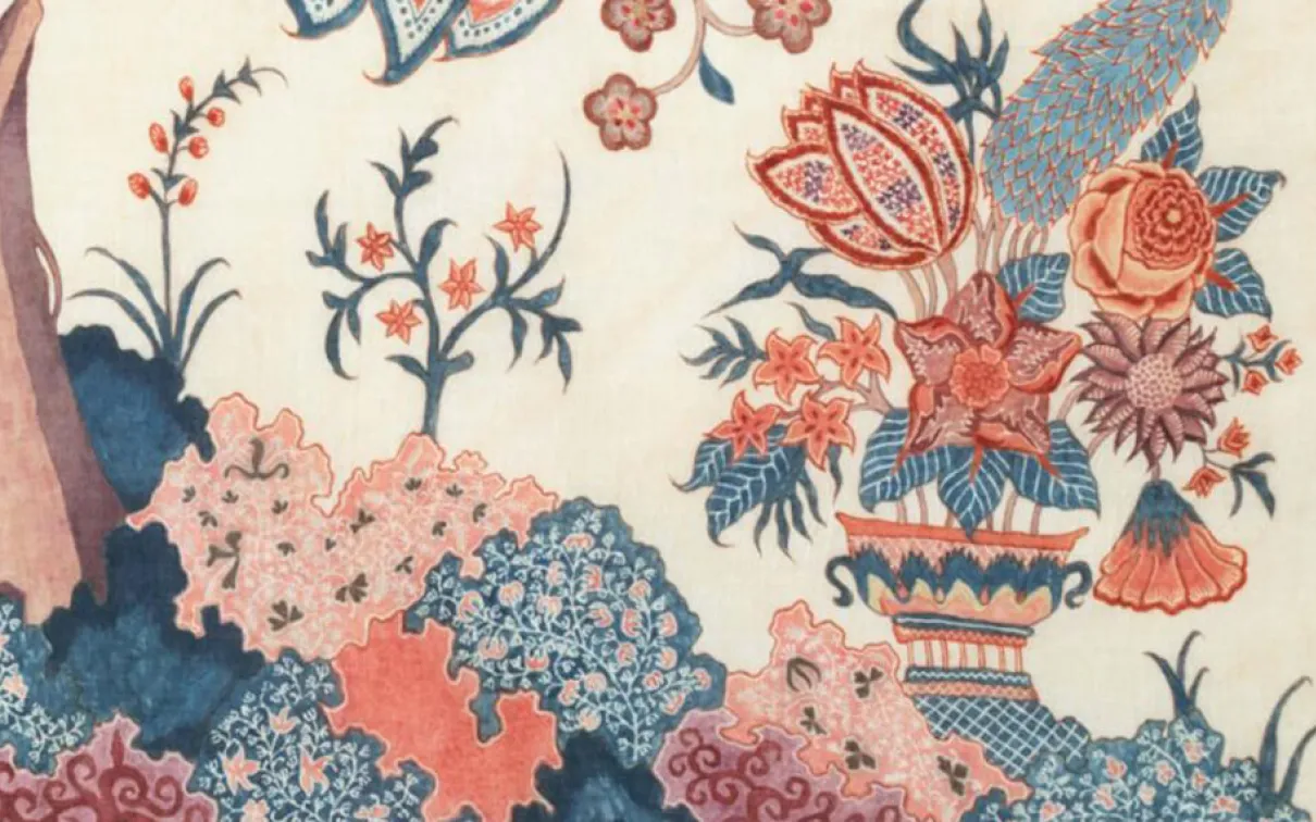 Chintz fabric with floral pattern.
