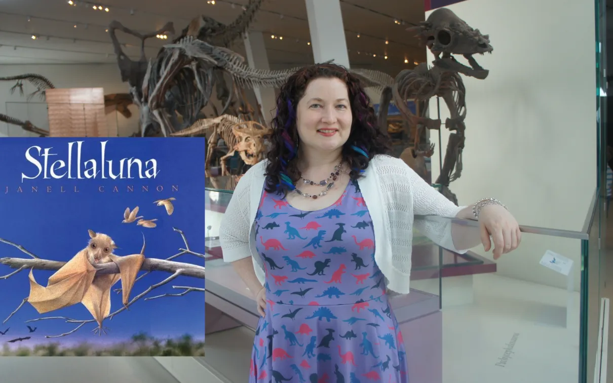 Sarah Elliott with Stellaluna book cover.