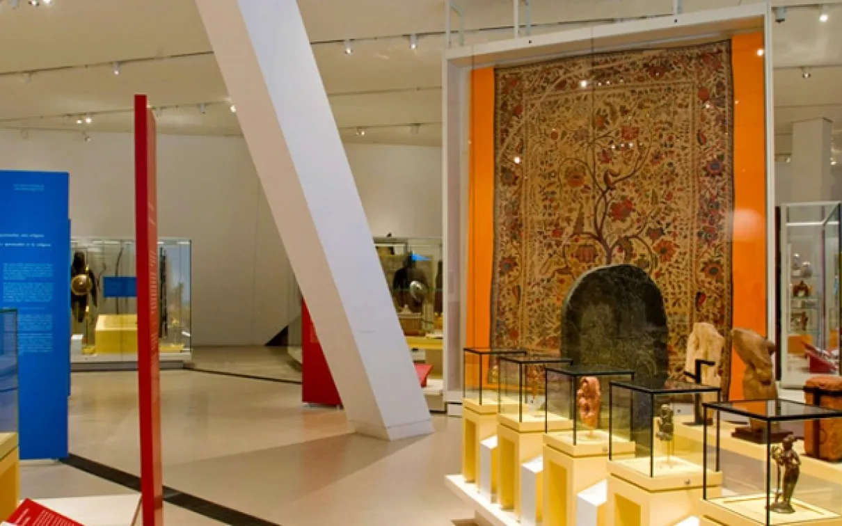 Sir Christopher Ondaatje South Asian Gallery.  The largest permanent display case in the ROM showcases fragile South Asian textiles including the Chintz and Palampores collections...