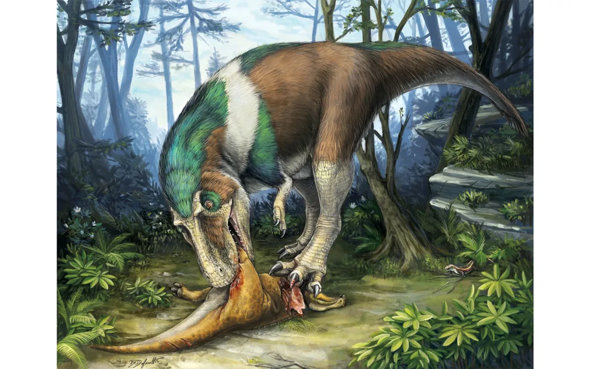 Illustration of dinosaur feeding.