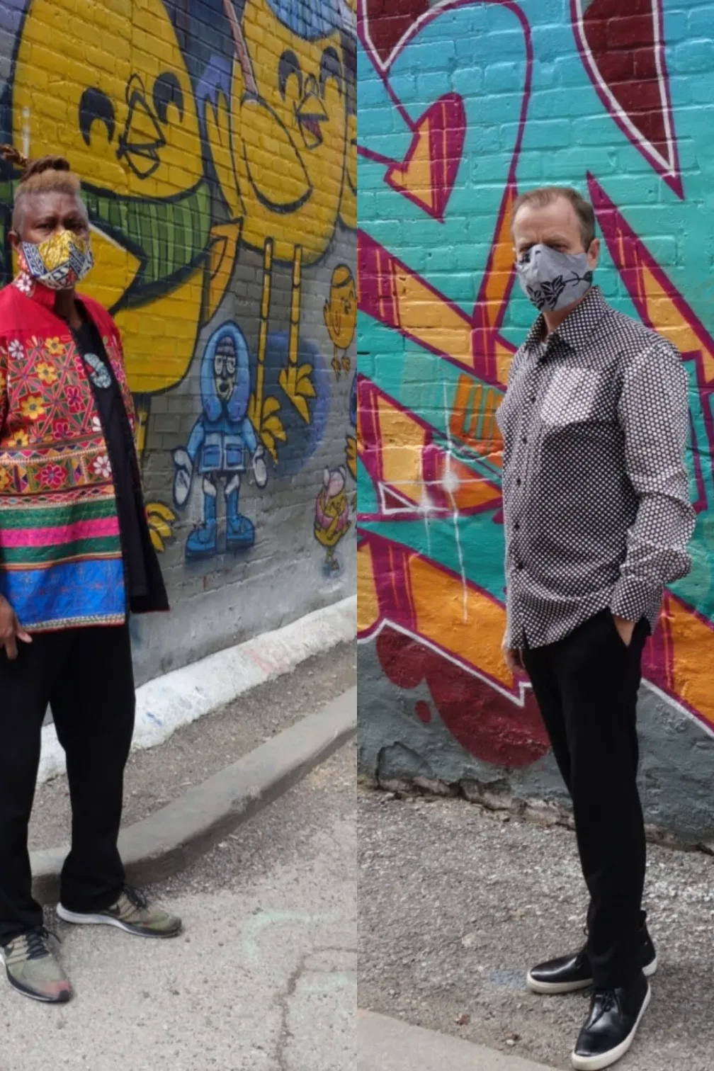 Promo photo of 2 people wearing masks
