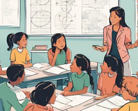 A procedurally generated illustration of a class having a discussion